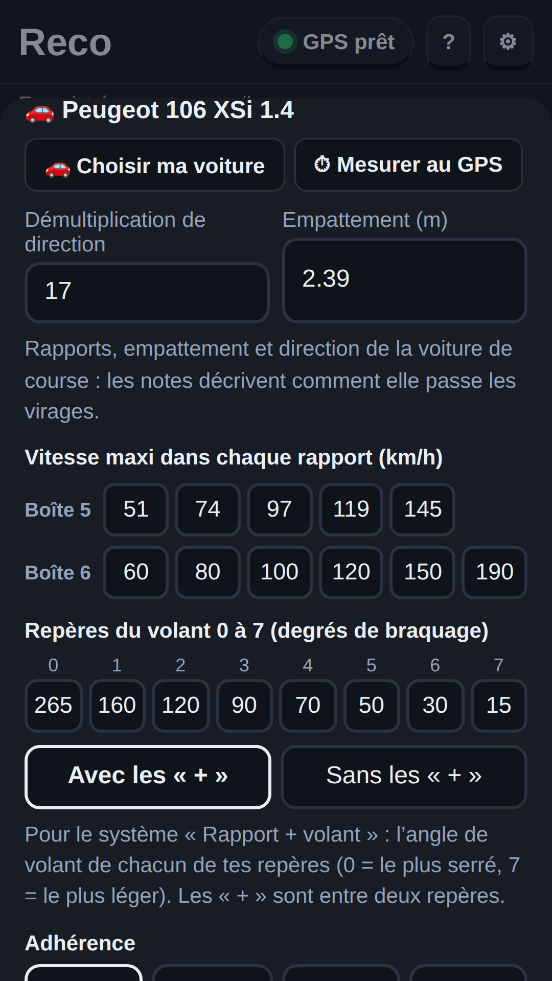 Réglages voiture